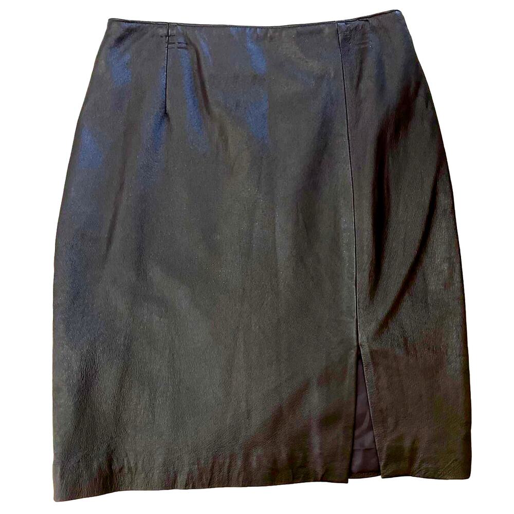 Vintage Leather Skirt, Y2K, Pencil, David Benjamin Dark Chocolate Brown, Size 8